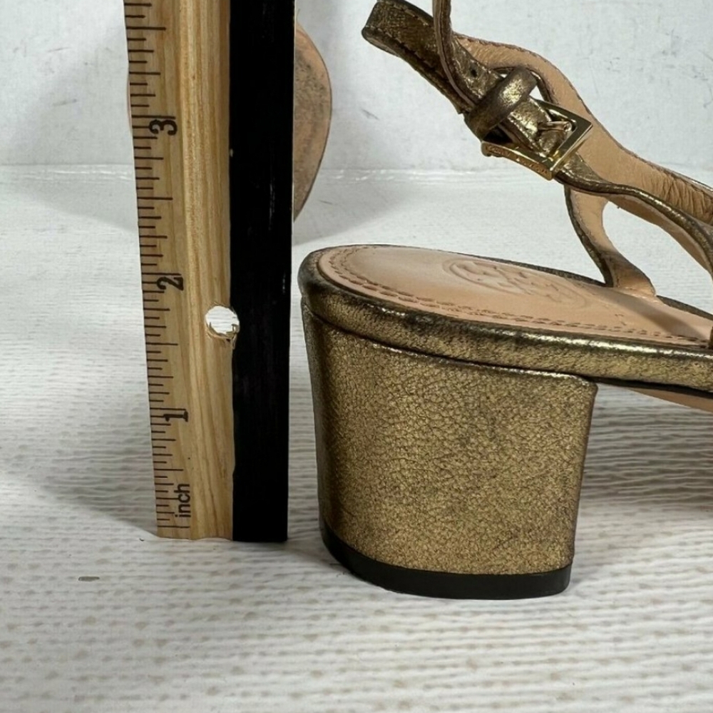 Tory Burch 9.5 Mini Miller Burnished Glod Metallic Embellished Block Heel - Picture 7 of 11
